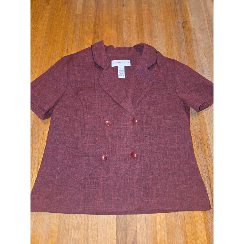 Sag Harbor Dress Petite Women 12P Burgundy Double Breasted Short Sleeve Blazer